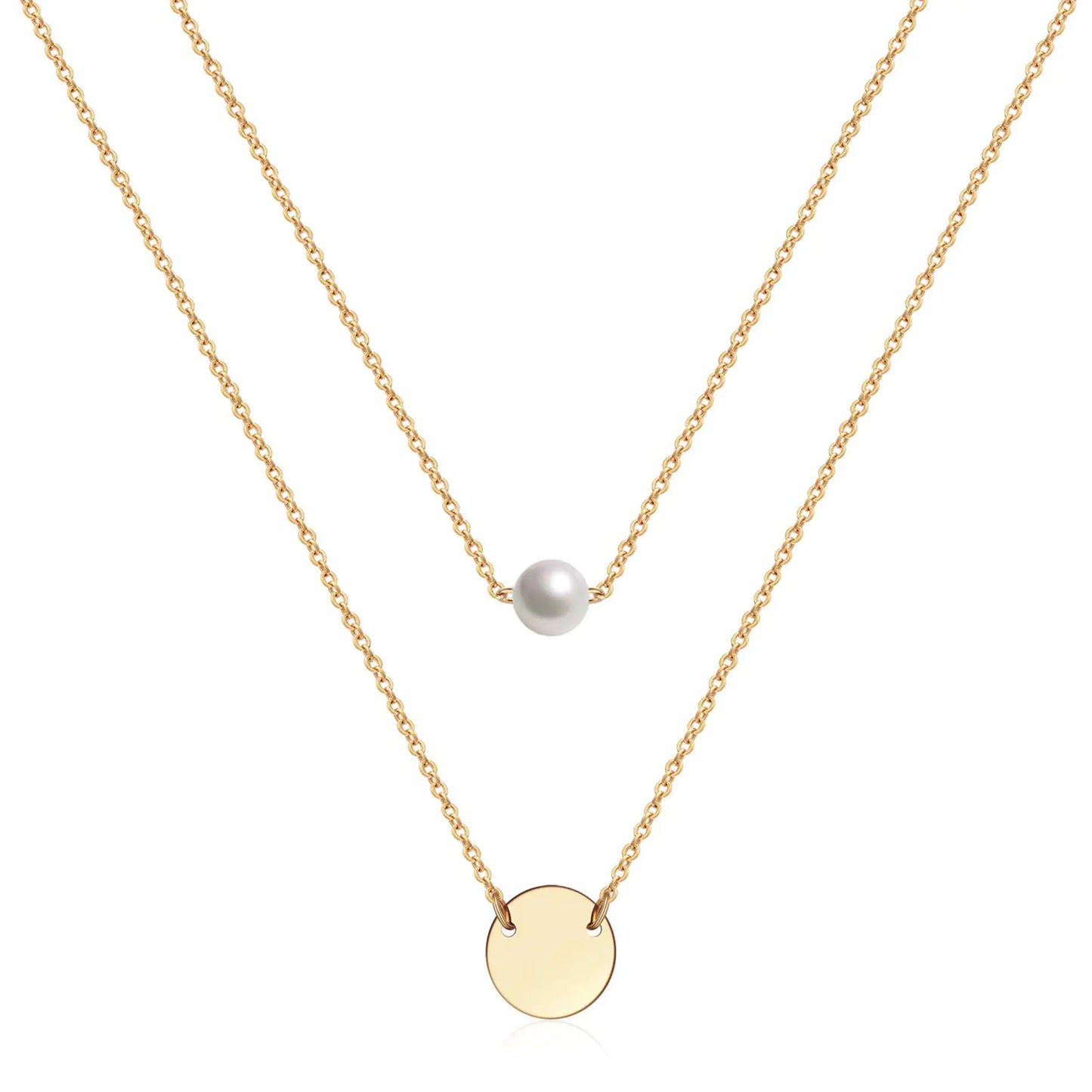 Estendly Delicate Gold Layered Necklace Simple Grit Necklace Small Disc Necklace for Women