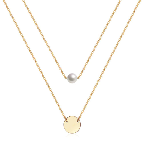 Estendly Delicate Gold Layered Necklace Simple Grit Necklace Small Disc Necklace for Women
