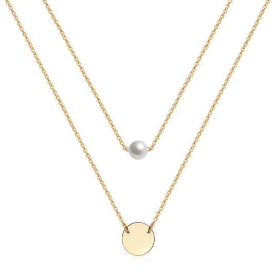 Estendly Delicate Gold Layered Necklace Simple Grit Necklace Small Disc Necklace for Women
