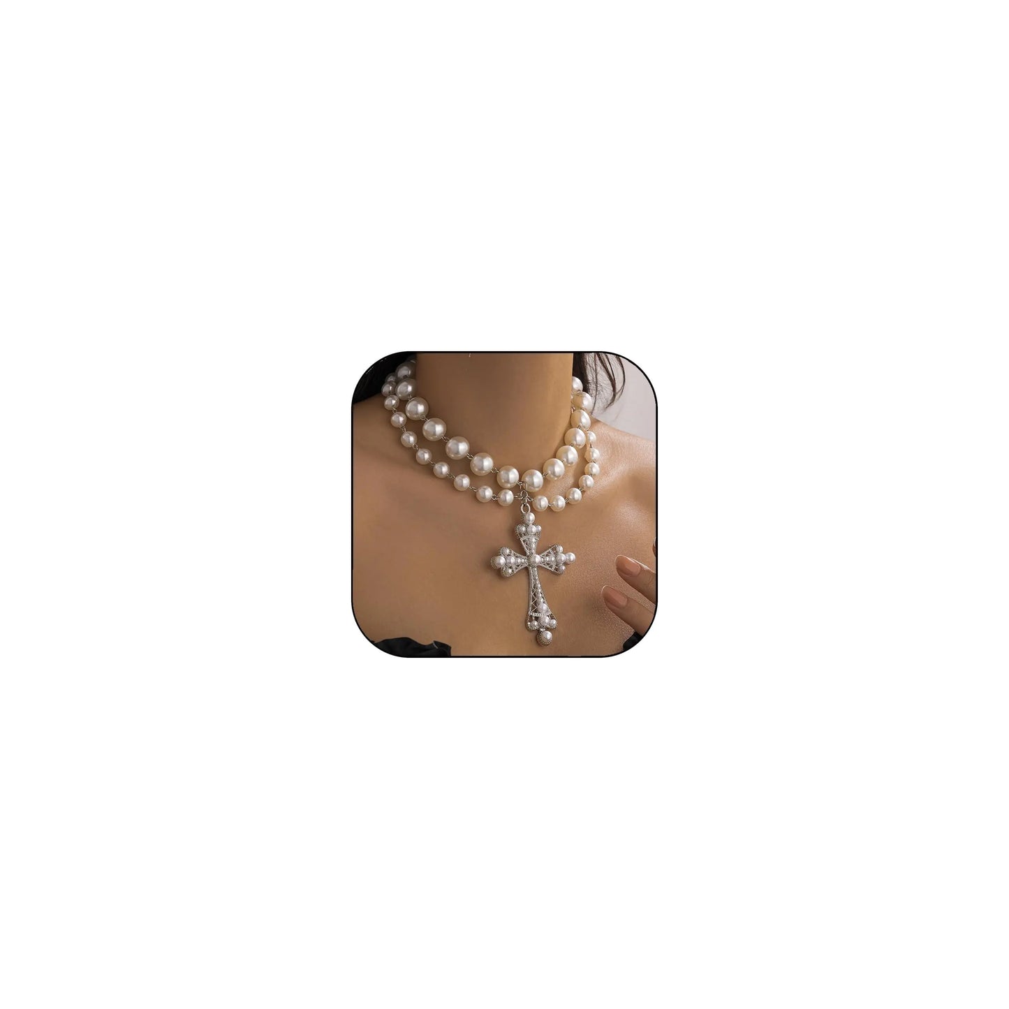 Gothic Necklace Pearl Cross Necklaces Big Cross Necklace Chunky Cross Necklace Punk Pearl Cross Pendants Necklace Vintage Charm Necklace Gothic Cross Necklace Goth Jewelry for Women