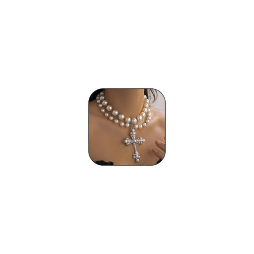 Gothic Necklace Pearl Cross Necklaces Big Cross Necklace Chunky Cross Necklace Punk Pearl Cross Pendants Necklace Vintage Charm Necklace Gothic Cross Necklace Goth Jewelry for Women