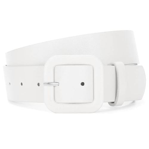 WHIPPY Women Leather Belt Candy Color Fashion Square Buckle Belt Ladies Belt for Jeans Pants Dresses White XL