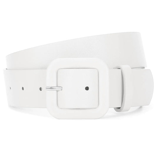 WHIPPY Women Leather Belt Candy Color Fashion Square Buckle Belt Ladies Belt for Jeans Pants Dresses White XL