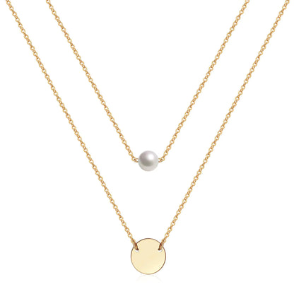 Estendly Delicate Gold Layered Necklace Simple Grit Necklace Small Disc Necklace for Women