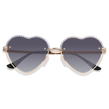 ANDWOOD Trendy Heart Shaped Sunglasses Womens Rhinestone Love Eye Sun glasses Metal Lovely Fashion Diamond Sunnies