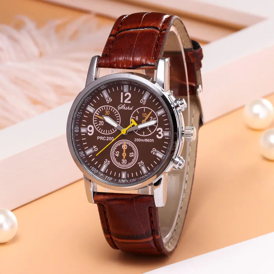 Women's Leather Watch, Student Quartz Watch, Casual 3-Eye Watch